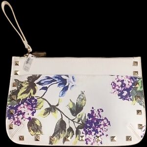 White House Black Market Floral Studded Clutch Spring Easter Hydrangea Purple